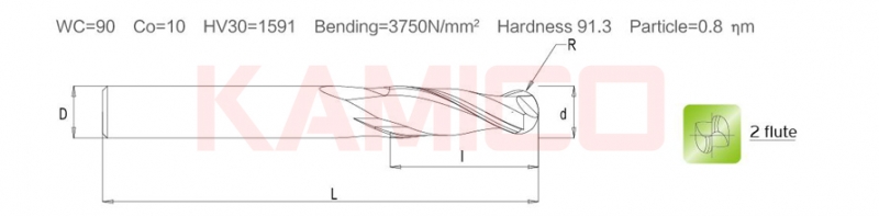 Dao phay hợp kim đầu tròn D4-D20 (2 me) HRC45