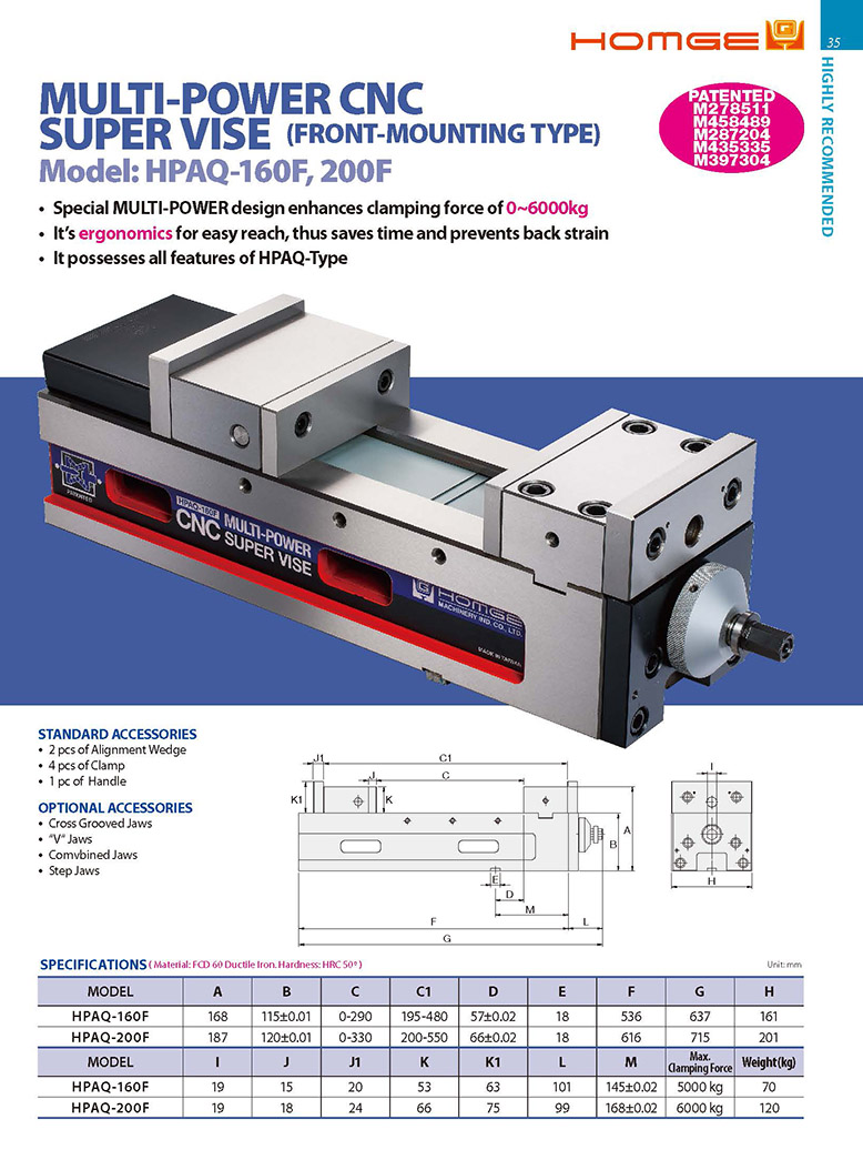 Ê tô máy phay CNC HPAQ-160F, 200F Homge