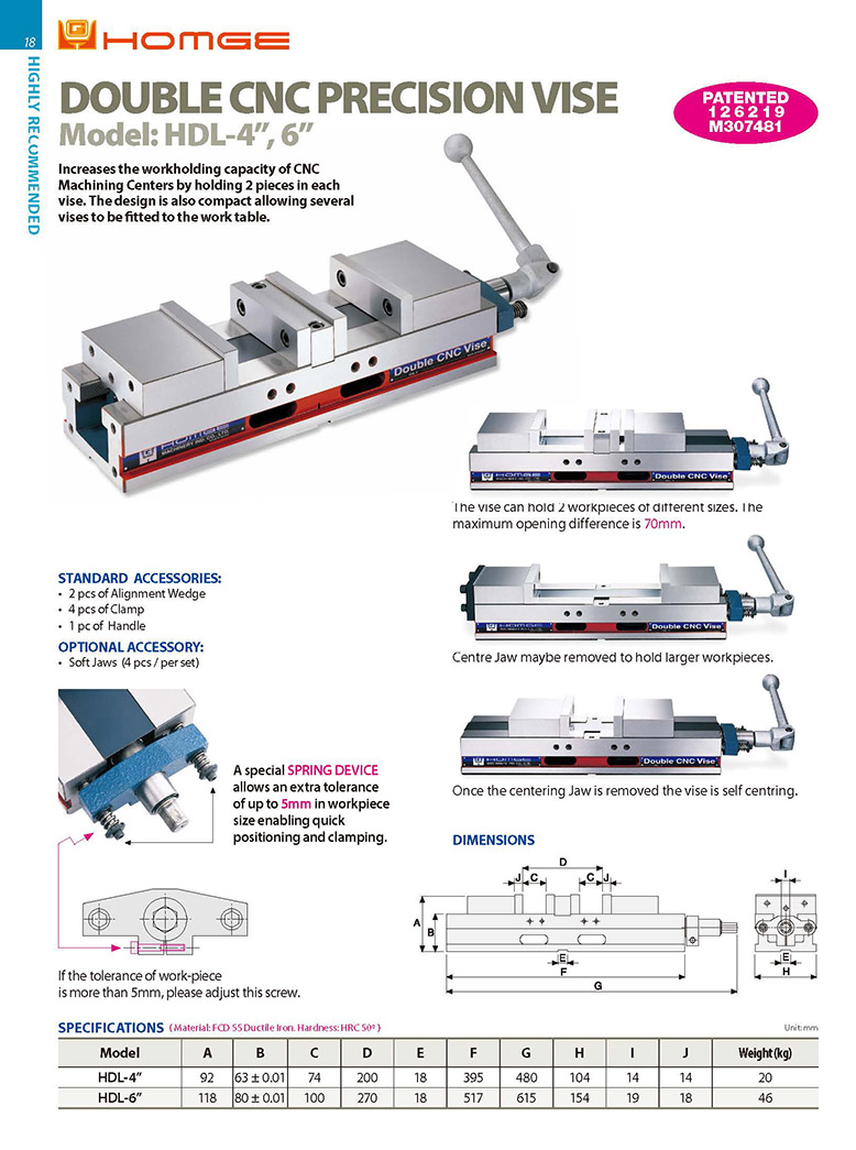Ê tô máy phay CNC kẹp đôi chính xác HDL Homge
