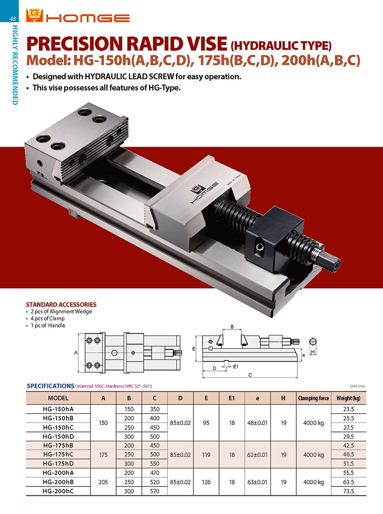 Ê tô thủy lực chính xác HG-150h, 175h, 200h