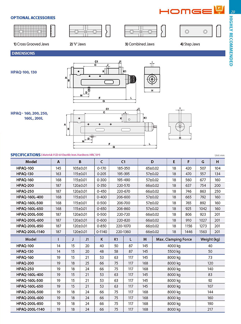 Ê tô máy phay cường lực CNC HPAQ Homge