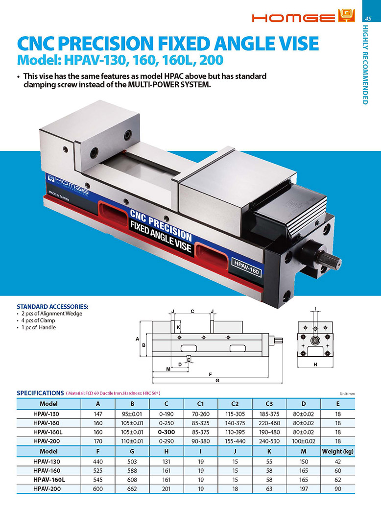 Ê tô máy phay CNC góc cố định HPAV Homge