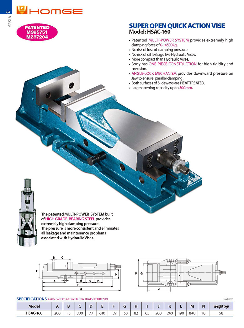Ê tô máy phay mở nhanh HSAC-160 Homge
