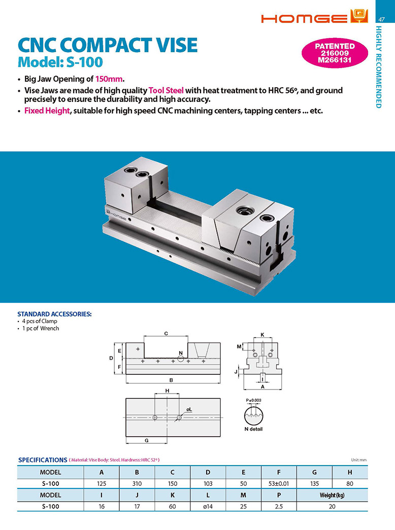 Ê tô máy phay CNC loại nhỏ S-100 Homge