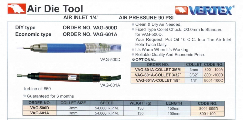 Máy mài khí nén cầm tay VAG-500D; VAG-601A Vertex