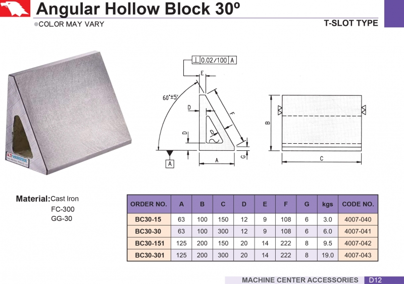 Khối kẹp phôi góc 30° BC30 Vertex cho Trung tâm phay