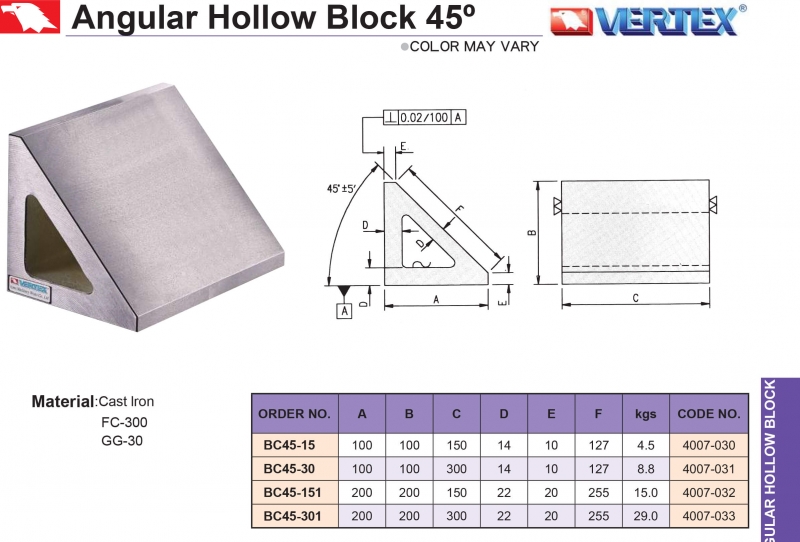 Khối kẹp phôi góc 45° BC45 Vertex cho Trung tâm phay