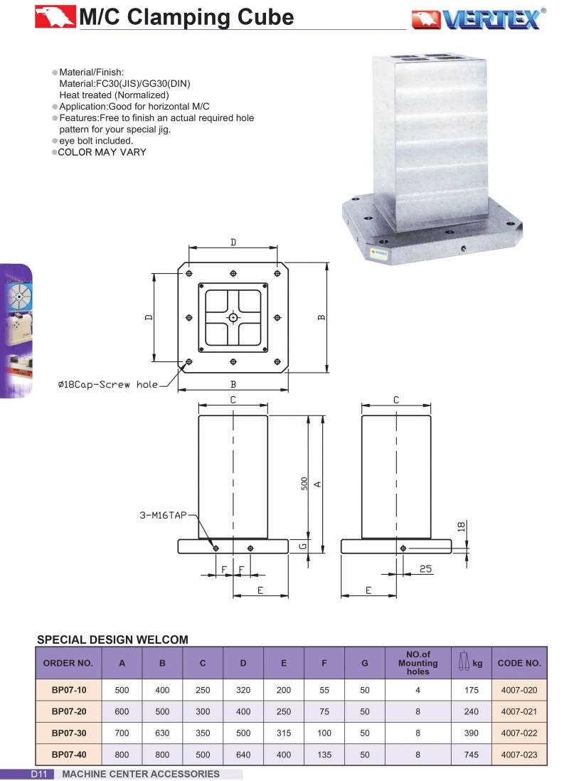 Khối kẹp lập phương cho trung tâm phay BP07 Vertex