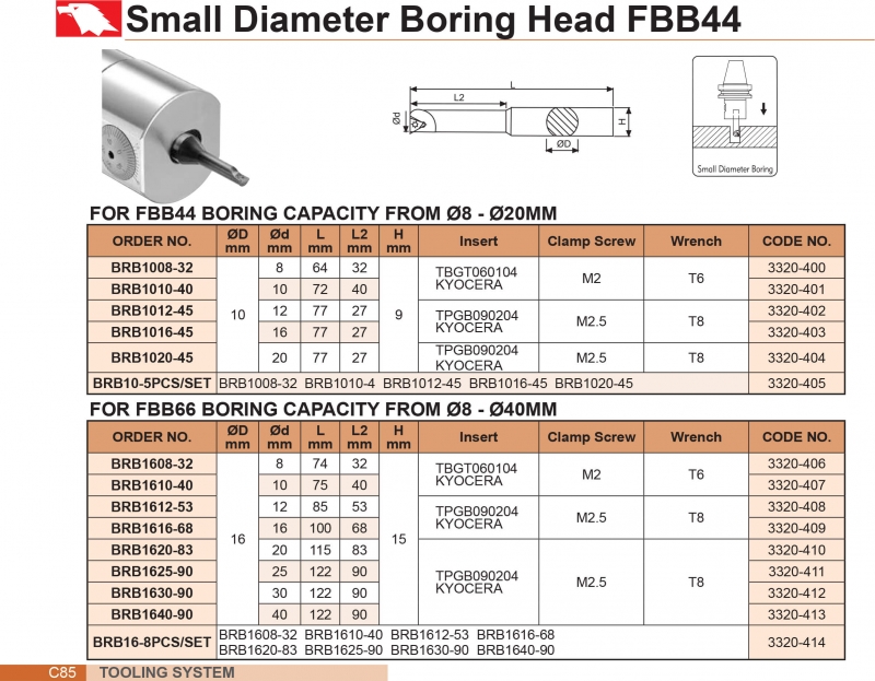 Dao doa tinh lỗ nhỏ cho đài doa FBB44, FBB66 Vertex(Ø20-Ø40mm)