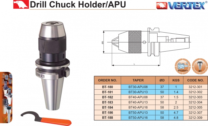 Bầu kẹp mũi khoan BT30, BT40, BT50 Vertex