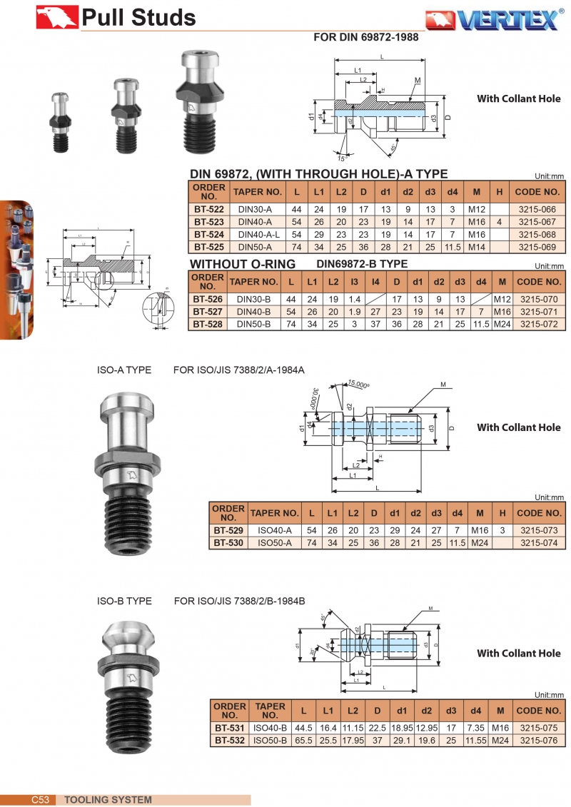 Đuôi rút cho bầu kẹp BT tiêu chuẩn DIN69872, ISO Vertex