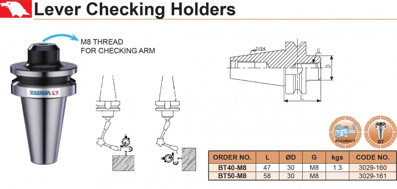 Bầu kẹp kiểm tra kiểu BT40-M8, BT50-M8 Vertex