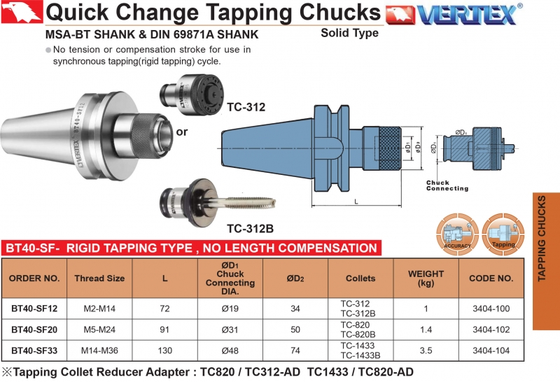 Bầu kẹp taro kiểu collet thay nhanh chuôi BT40-SF Vertex