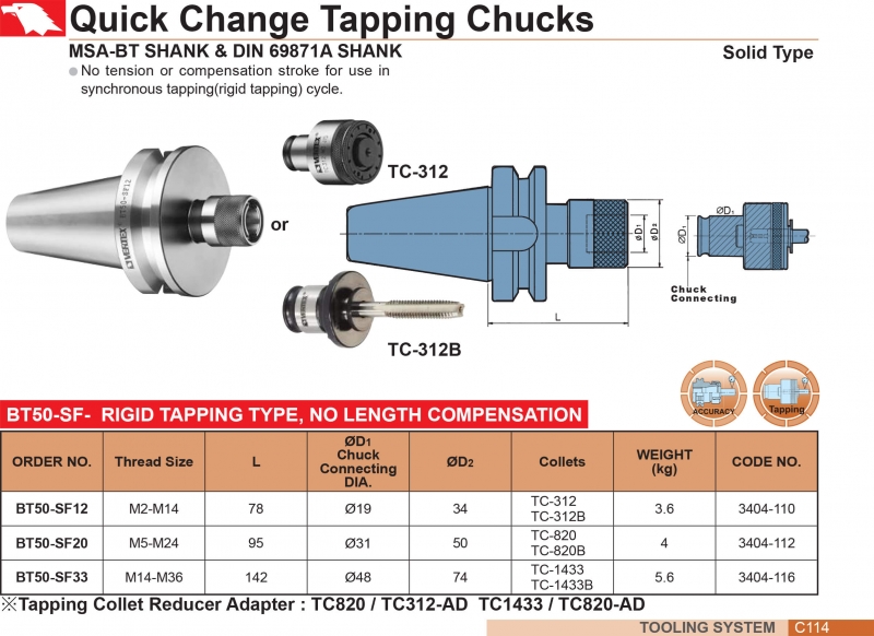 Bầu kẹp taro kiểu collet thay nhanh chuôi BT50-SF Vertex