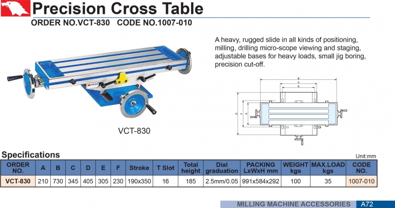 Bàn máy phay chữ thập chính xác VCT-830 Vertex