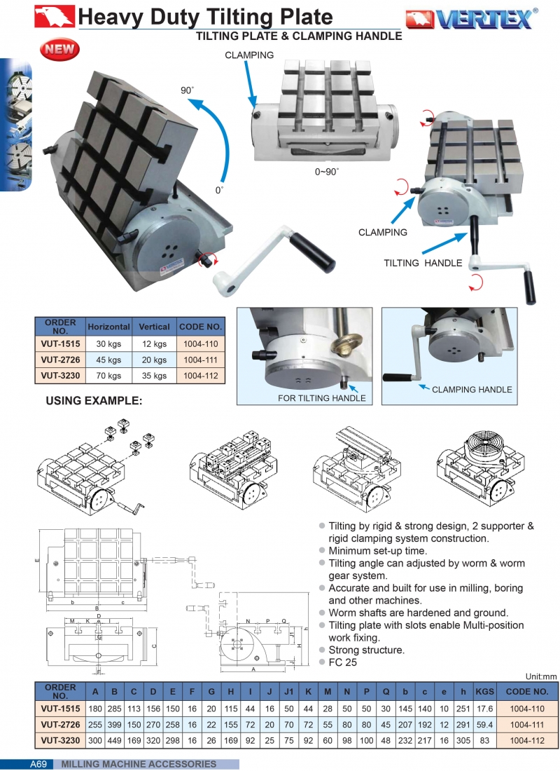 Bàn máy phay nghiêng tải trọng nặng VUT Vertex