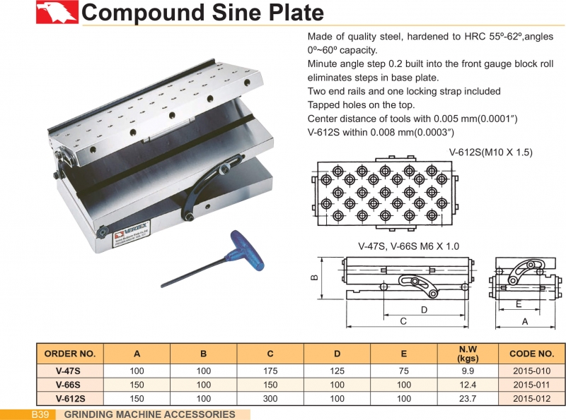 Bàn nghiêng lỗ ren V-47S, V-66S, V-612S Vertex
