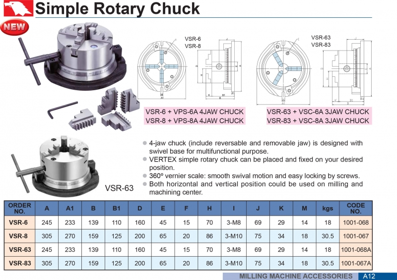 Bàn xoay máy phay VSR-6; VSR-8; VSR-10; VSR-63; VSR-83 Vertex