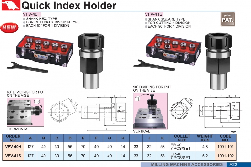 Bầu kẹp chia độ nhanh VFV-40H; VFV-41S Vertex