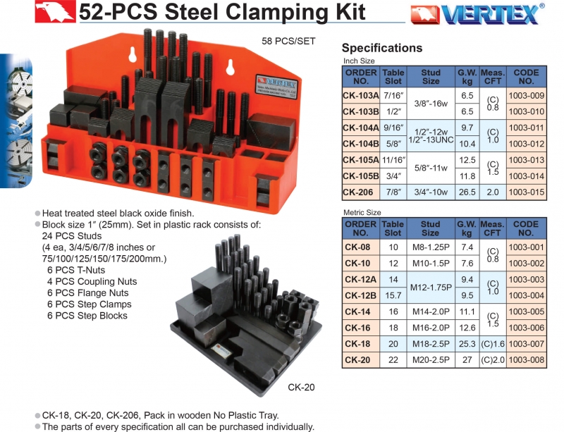 Bộ kẹp phôi 52 chi tiết CK Vertex
