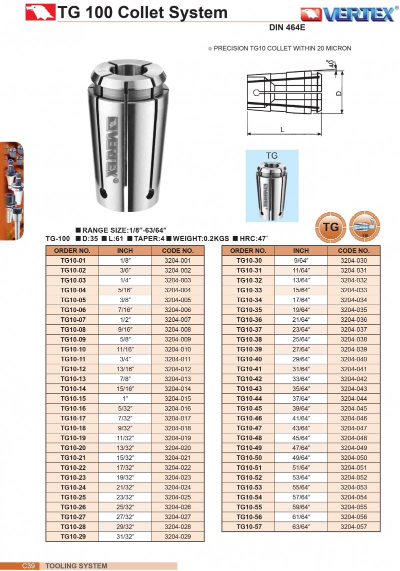 Collet kẹp mũi khoan TG100 Vertex
