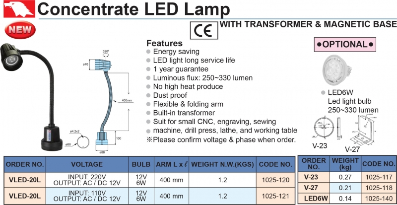 Bộ đèn Led điều chỉnh tự do và đế từ VLED-20L Vertex