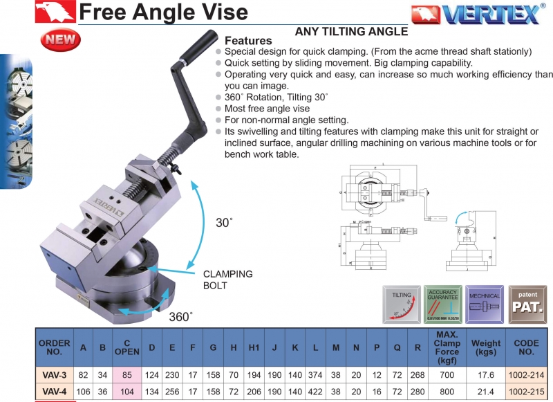 Ê tô góc nghiêng VAV-3; VAV-4 Vertex