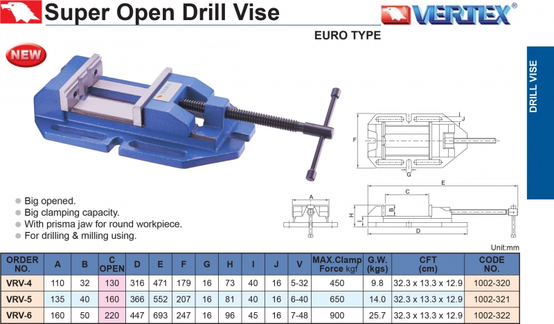 Ê tô máy khoan độ mở lớn VRV Vertex