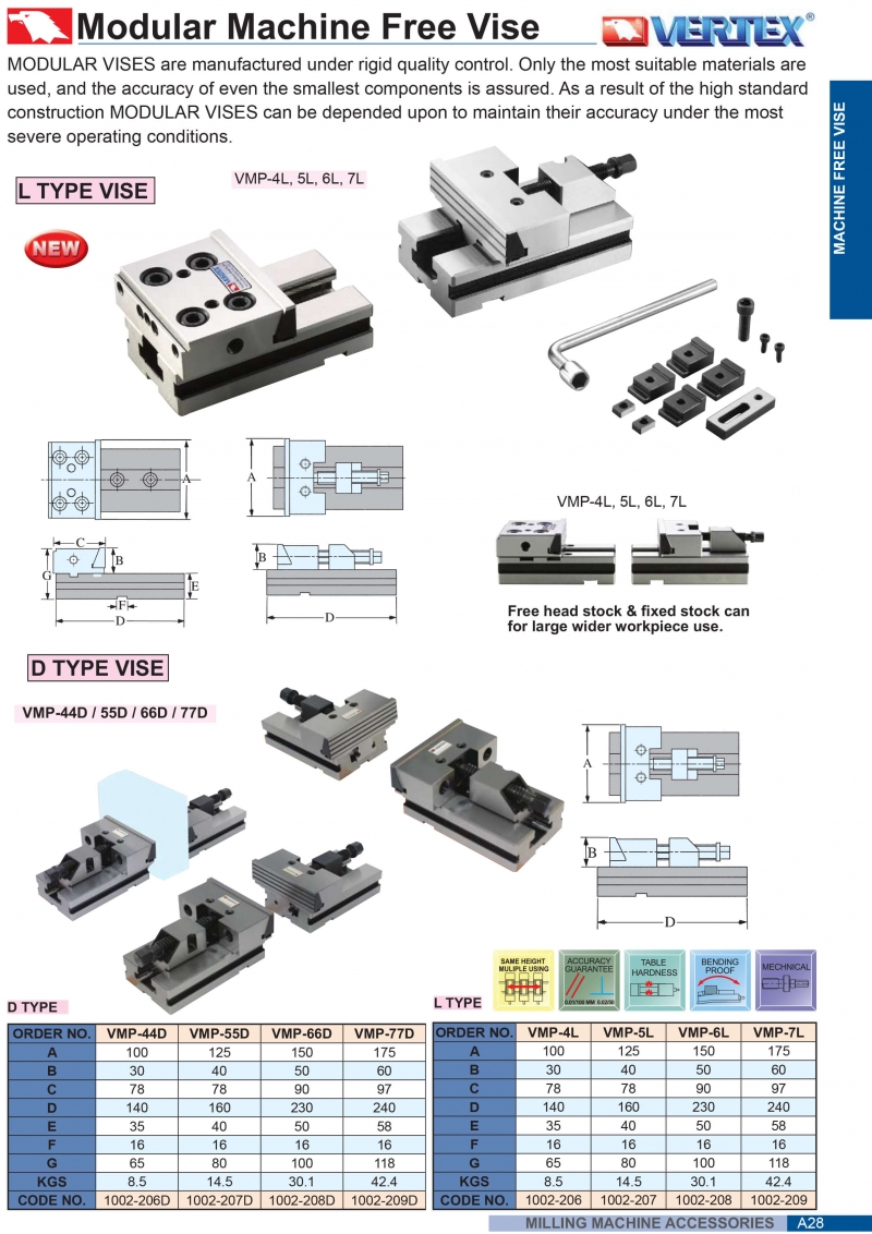 Ê tô máy phay modular tự do VMP loại L, D