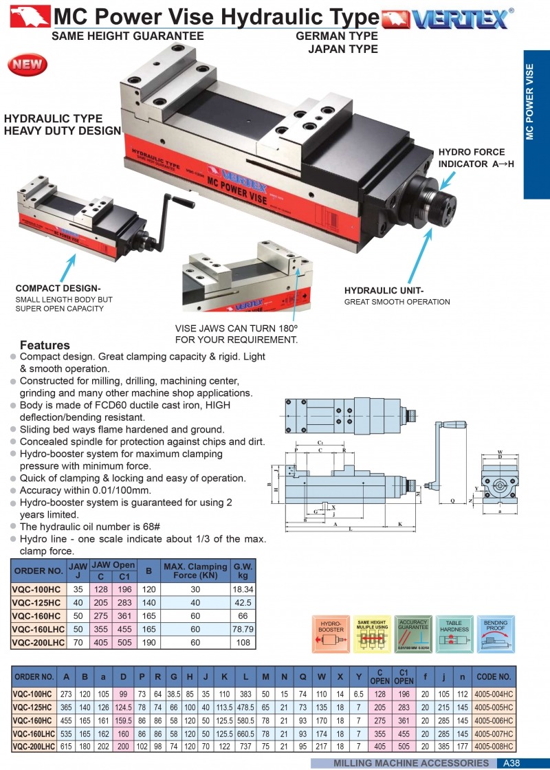 Ê tô thủy lực cường lực VQC-HC Vertex