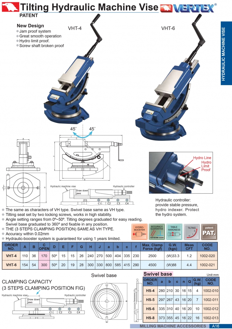 Ê tô thủy lực nghiêng VHT-4; VHT-6 Vertex