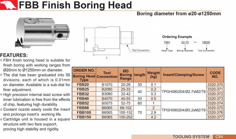 Đài dao doa tinh gắn mảnh FBB Vertex (Ø20-Ø1250mm)