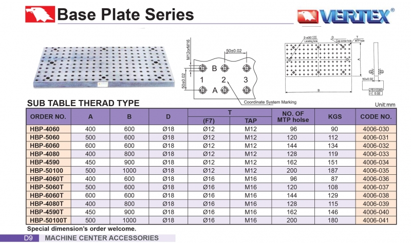 Bàn máy dạng lỗ ren cho trung tâm phay HBP Vertex