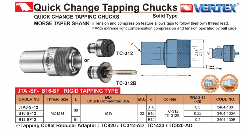 Bầu kẹp taro kiểu collet thay nhanh chuôi JTA-SF Vertex