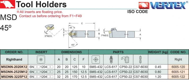 Cán dao tiện ngoài CNC MSD Vertex