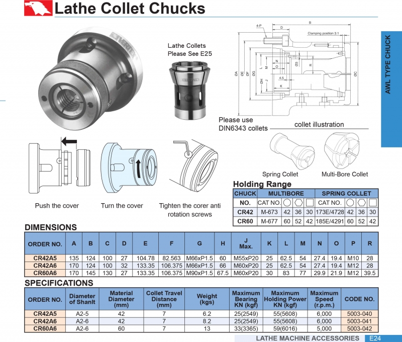 Mâm cặp máy tiện sử dụng collet kẹp CR Vertex
