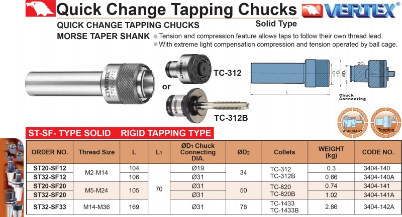 Bầu kẹp taro kiểu collet thay nhanh chuôi trụ ST-SF Vertex