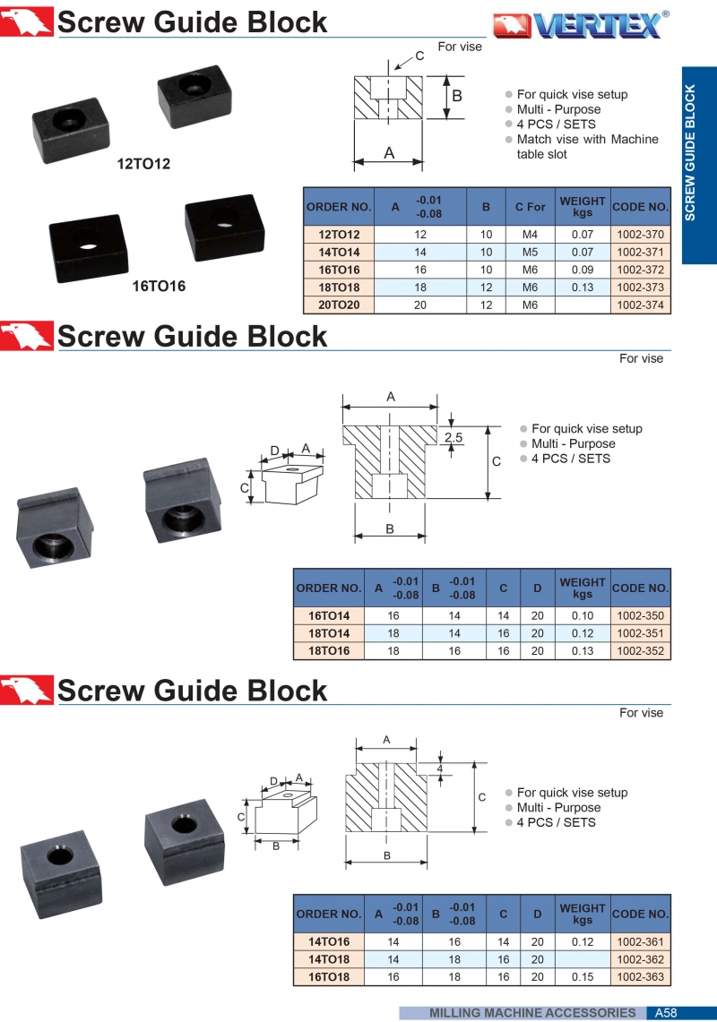 Khối định vị ê tô trên bàn máy phay Vertex