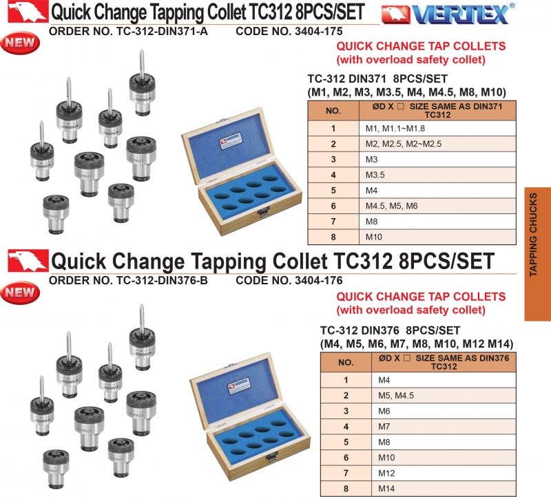Bộ collet kẹp mũi taro thay nhanh TC-312, TC-820 Vertex
