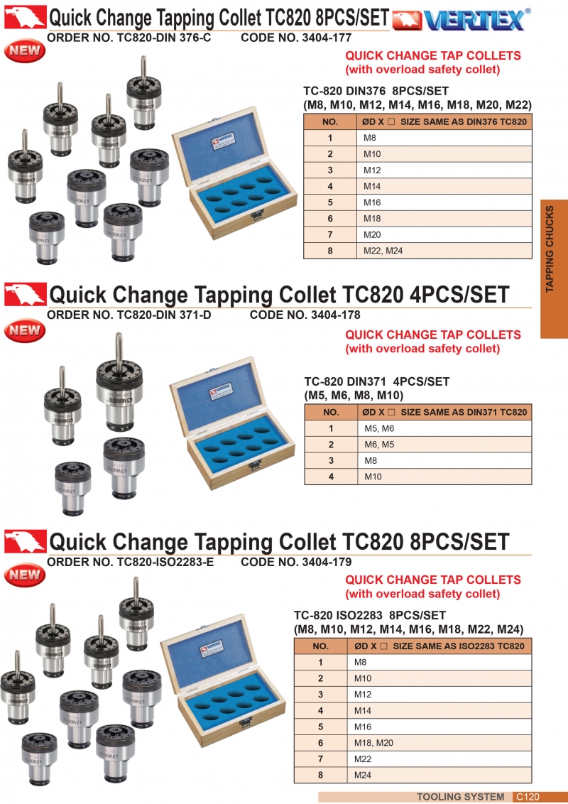 Bộ collet kẹp mũi taro thay nhanh TC-312, TC-820 Vertex