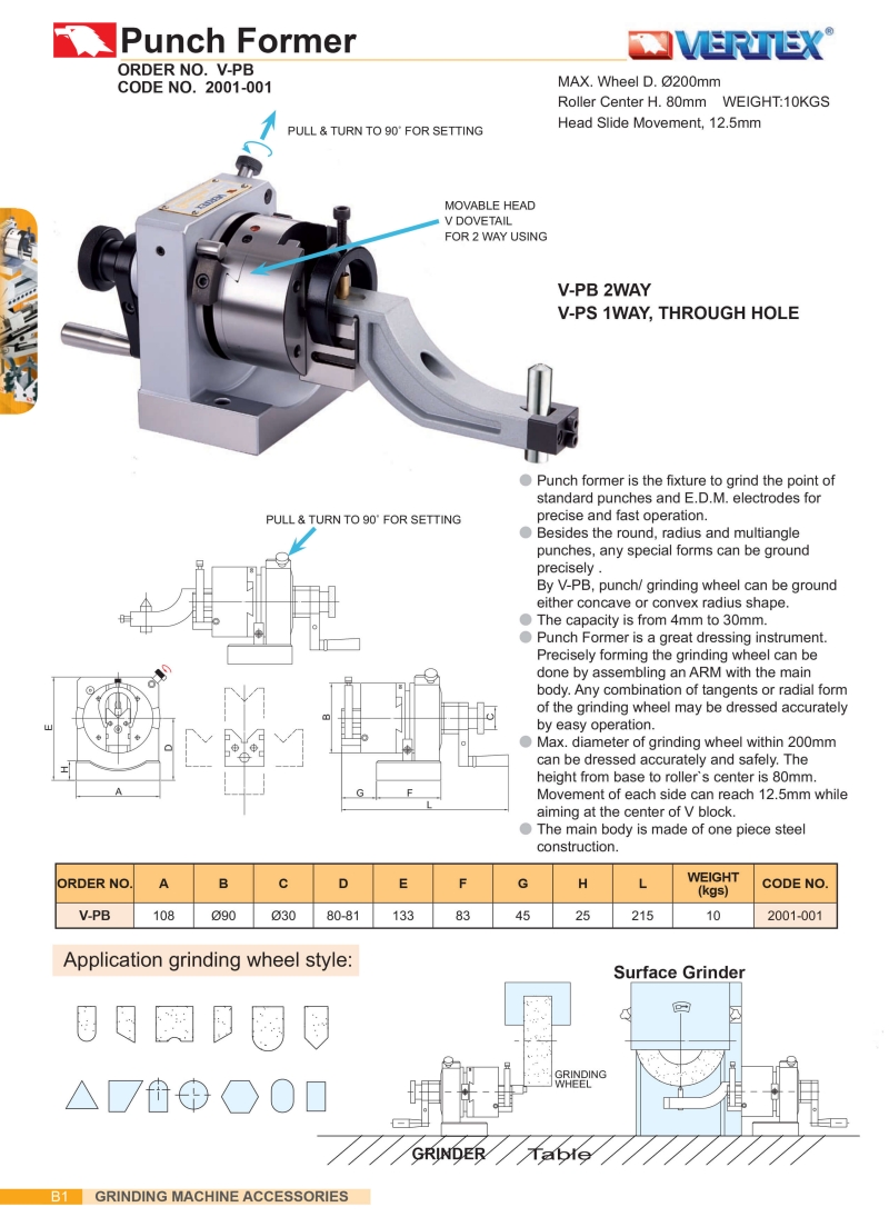 Đồ gá sửa đá và mài chốt V-PB Vertex