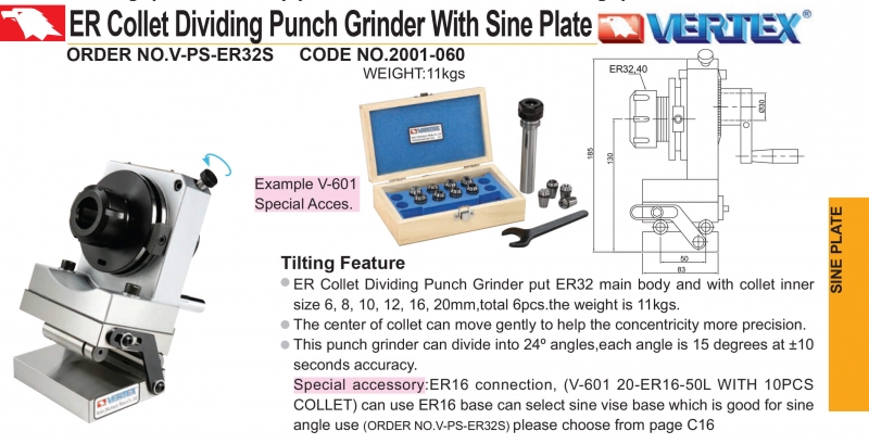 Đồ gá nghiêng mài tròn dạng collet V-PS-ER32S Vertex