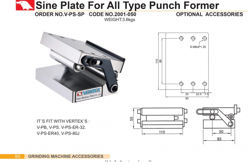 Bàn nghiêng cho đồ gá sửa đá, mài chốt V-PS-SP Vertex