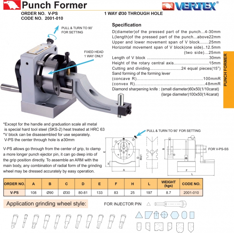 Đồ gá sửa đá và mài chốt V-PS Vertex