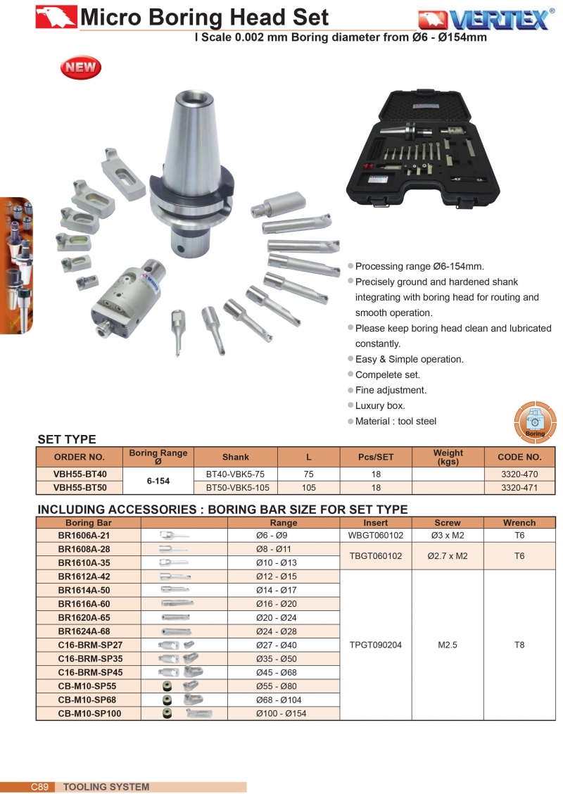 Bộ đầu dao doa lỗ chỉnh tinh VBH55-BT40; VBH55-BT50