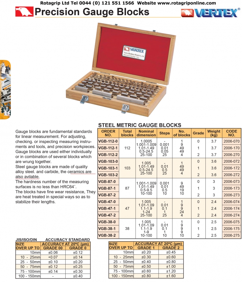 Bộ căn mẫu thép chính xác VGB Vertex