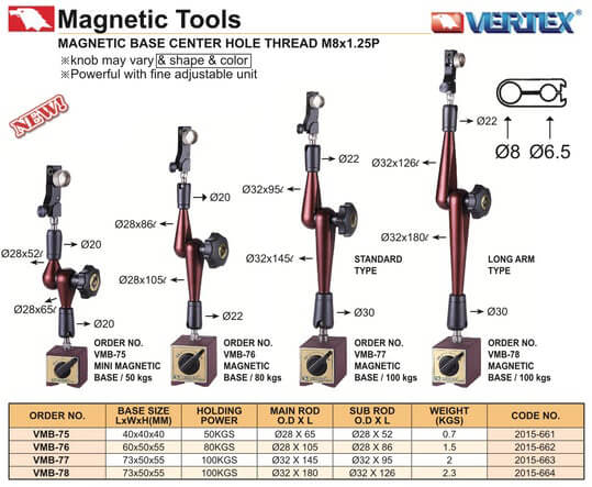 Đế gá đồng hồ so VMB-75; VMB-76; VMB-77; VMB-78 Vertex