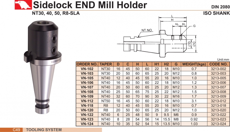 Đầu kẹp dao phay khóa cạnh chuôi NT30,40,50, R8-SLA Vertex