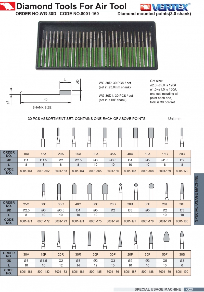 Bộ đầu đánh bóng kim cương WG-30D Vertex