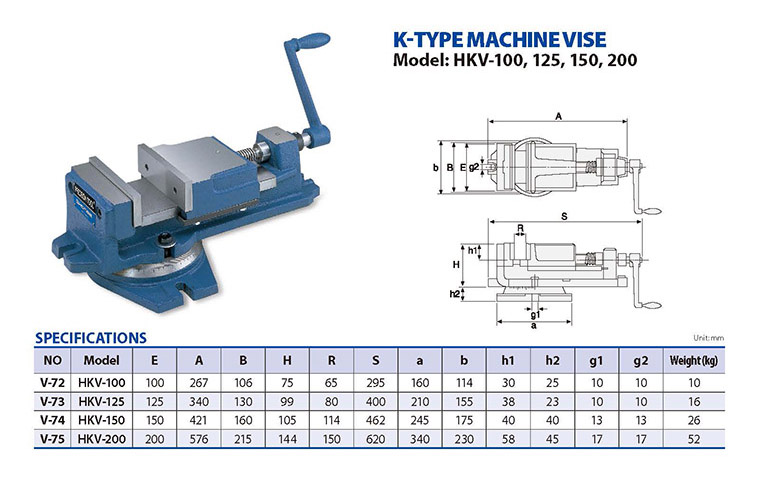 Ê tô máy phay loại K HKV-100, 125, 150, 200 Homge